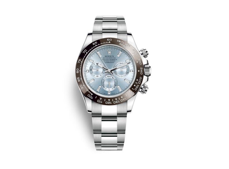 The platinum copy Rolex Cosmograph Daytona 116506 watches have ice blue dials.