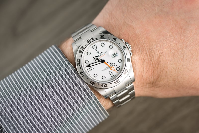 The 42 mm fake Rolex Explorer II 216570 watches are made from Oystersteel.